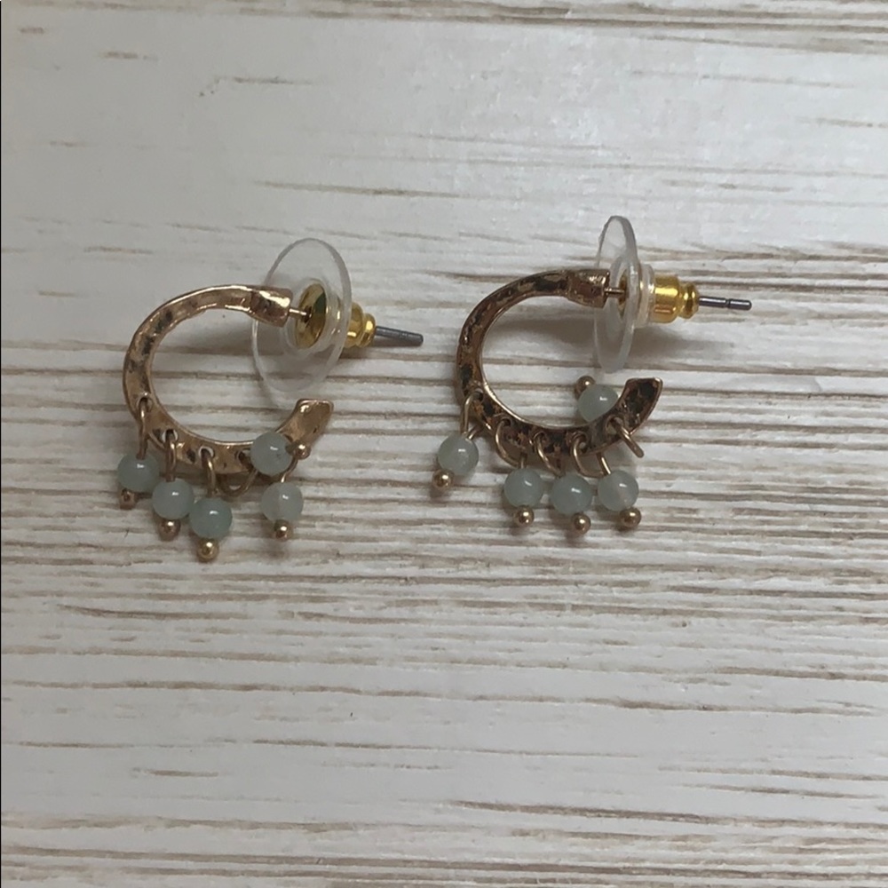 Small gold/ light green hoop earrings